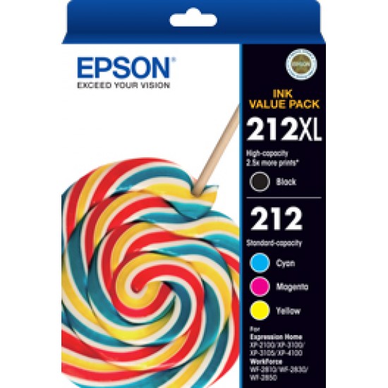 Epson 212XL Black 212 Std Colour C M Y Ink Cartridge Value Pack   C13T02X992 550x550h 